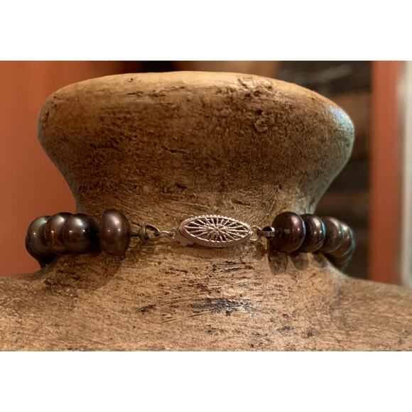 14K Gold and Peacock Button Shaped Pearl Necklace Vintage - Picture 4 of 4